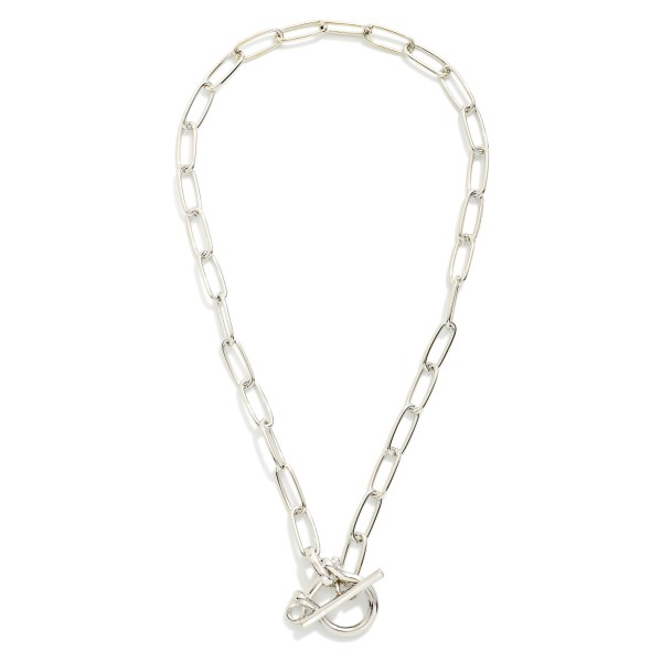 Paperclip Chain Link Necklace Featuring Horsbit Toggle Clasp 

- Approximately 14" L