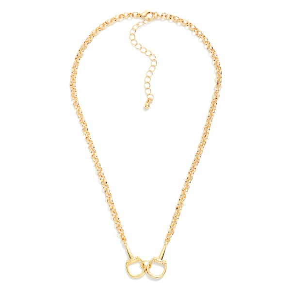 Circle Link Chain Link Necklace Featuring Horsebit Station 

- Approximately 14" L
- Extender 3" L