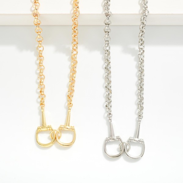 Circle Link Chain Link Necklace Featuring Horsebit Station 

- Approximately 14" L
- Extender 3" L