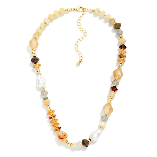 Multi Stone Beaded Necklace With Baroque Pearl Details 

- Approximately 14" L
- Extender 3" L