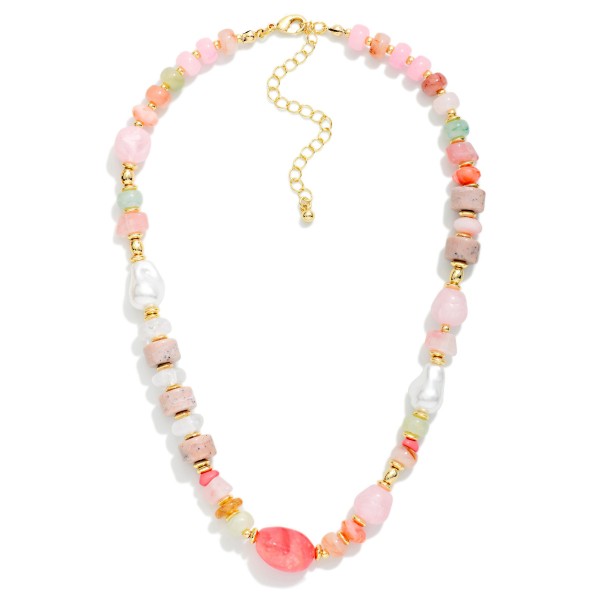Multi Stone Beaded Necklace With Baroque Pearl Details 

- Approximately 14" L
- Extender 3" L