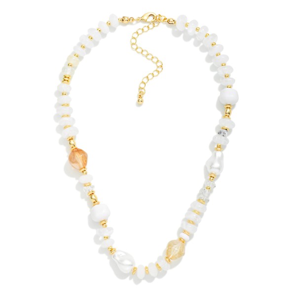 Multi Stone Beaded Necklace With Baroque Pearl Details 

- Approximately 14" L
- Extender 3" L