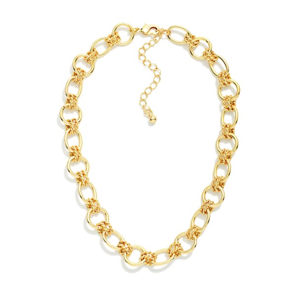 Circle Link Chain Link Necklace Featuring Layered Twisted Links 

- Approximately 14" L
- Extender 3" L