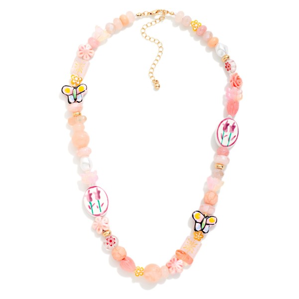 Multi Bead Beaded Necklace Featuring Flowers & Porcelain Beads

- Approximately 16" L
- Extender 3" L