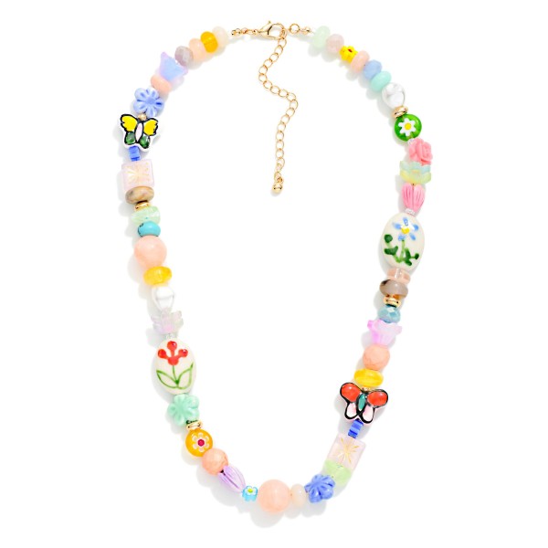 Multi Bead Beaded Necklace Featuring Flowers & Porcelain Beads

- Approximately 16" L
- Extender 3" L