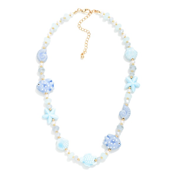 Beaded Necklace Featuring Nautical Beads & Pearls 

- Approximately 16" L
- Extender 3" L