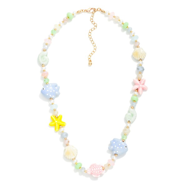 Beaded Necklace Featuring Nautical Beads & Pearls 

- Approximately 16" L
- Extender 3" L