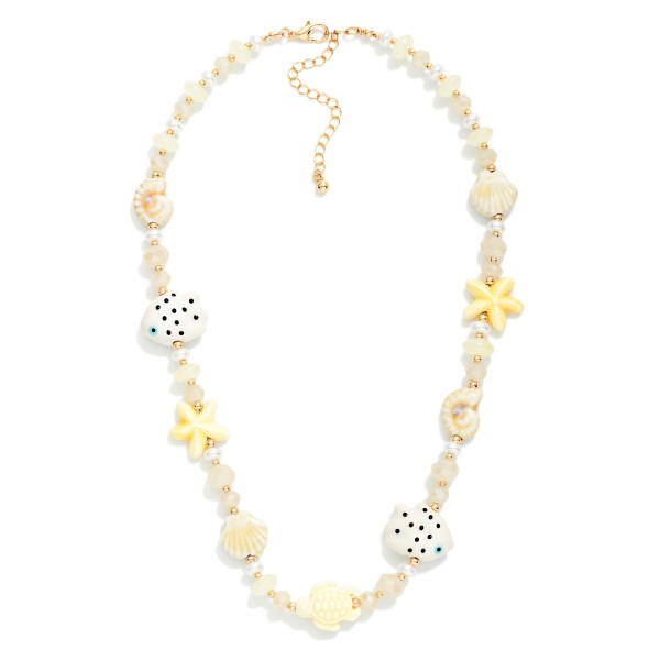 Beaded Necklace Featuring Nautical Beads & Pearls 

- Approximately 16" L
- Extender 3" L