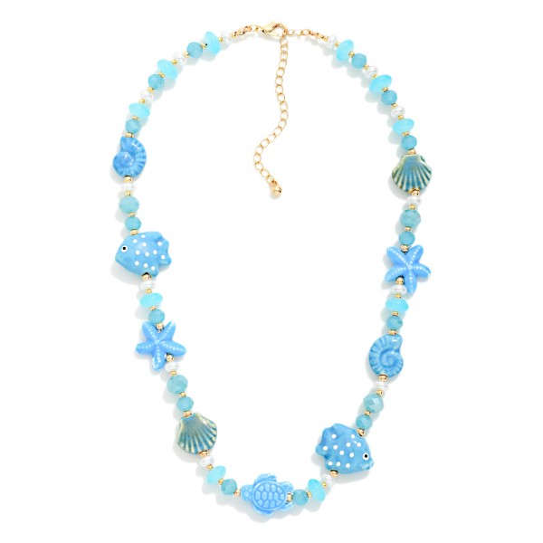 Beaded Necklace Featuring Nautical Beads & Pearls 

- Approximately 16" L
- Extender 3" L