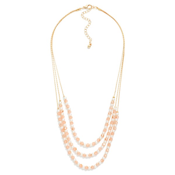 Layered Pearl & Faceted Bead Beaded Chain Link Necklace 

- Approximately 16" L
- Extender 3" L