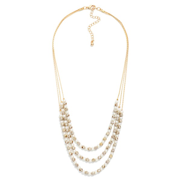 Layered Pearl & Faceted Bead Beaded Chain Link Necklace 

- Approximately 16" L
- Extender 3" L
