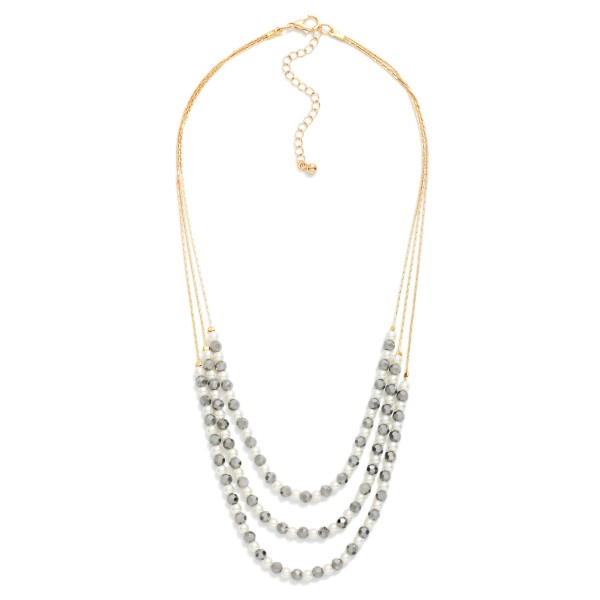 Layered Pearl & Faceted Bead Beaded Chain Link Necklace 

- Approximately 16" L
- Extender 3" L