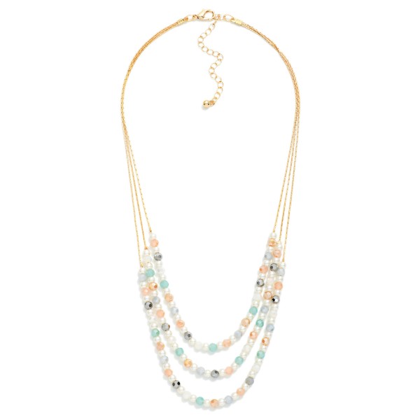 Layered Pearl & Faceted Bead Beaded Chain Link Necklace 

- Approximately 16" L
- Extender 3" L