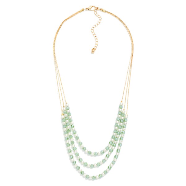 Layered Pearl & Faceted Bead Beaded Chain Link Necklace 

- Approximately 16" L
- Extender 3" L