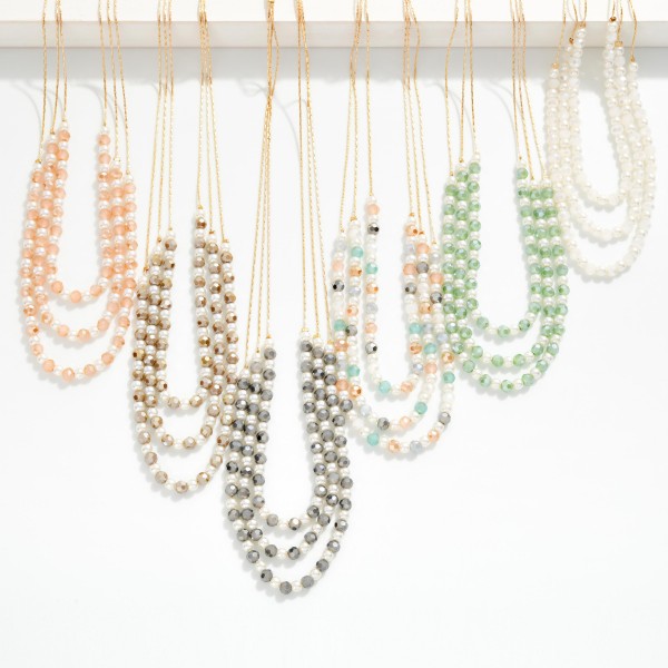 Layered Pearl & Faceted Bead Beaded Chain Link Necklace 

- Approximately 16" L
- Extender 3" L