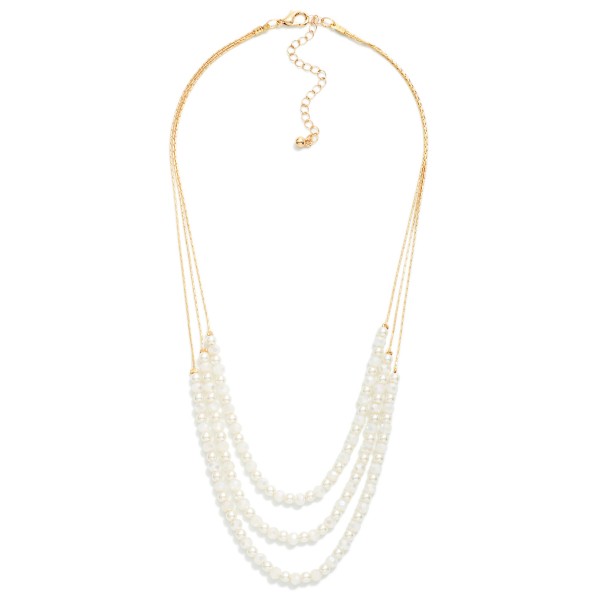 Layered Pearl & Faceted Bead Beaded Chain Link Necklace 

- Approximately 16" L
- Extender 3" L