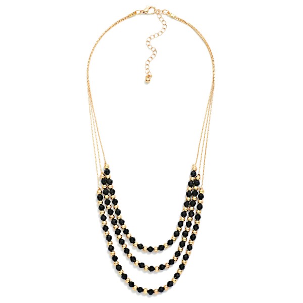 Layered Metal Tone & Faceted Bead Beaded Chain Link Necklace 

- Approximately 16" L
- Extender 3" L