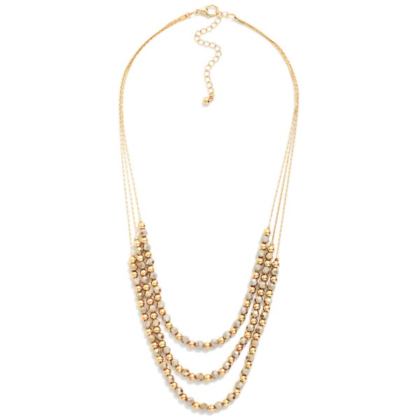 Layered Metal Tone & Faceted Bead Beaded Chain Link Necklace 

- Approximately 16" L
- Extender 3" L
