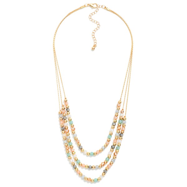 Layered Metal Tone & Faceted Bead Beaded Chain Link Necklace 

- Approximately 16" L
- Extender 3" L