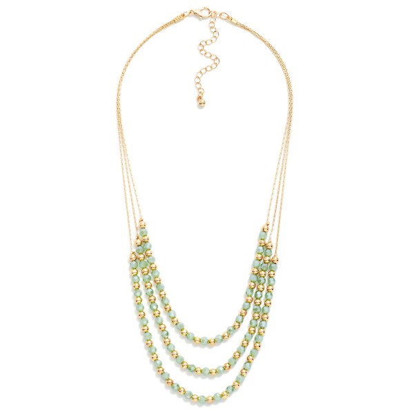 Layered Metal Tone & Faceted Bead Beaded Chain Link Necklace 

- Approximately 16" L
- Extender 3" L
