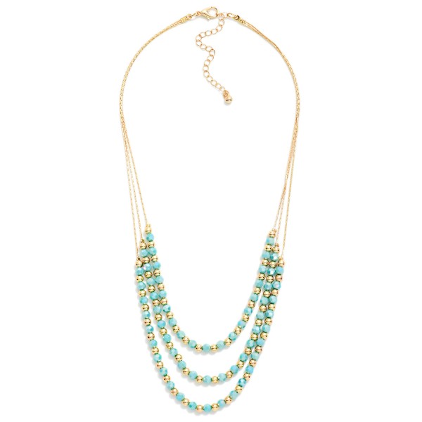 Layered Metal Tone & Faceted Bead Beaded Chain Link Necklace 

- Approximately 16" L
- Extender 3" L