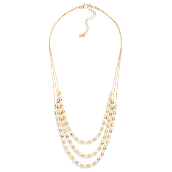 Layered Metal Tone & Faceted Bead Beaded Chain Link Necklace 

- Approximately 16" L
- Extender 3" L