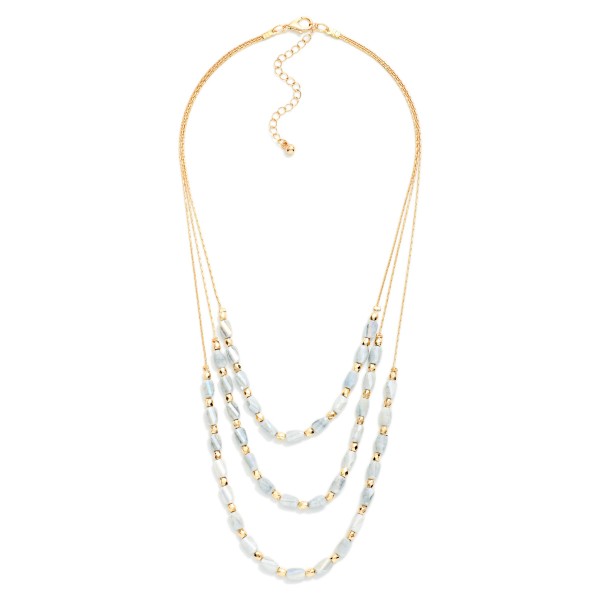 Layered Beaded Necklace Featuring Cracked Faceted Cylinder Beads

- Approximately 16" L
- Extender 3" L