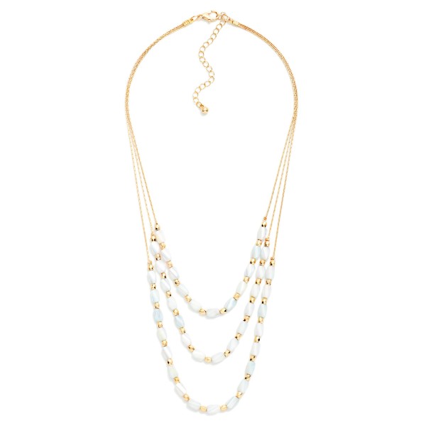 Layered Beaded Necklace Featuring Cracked Faceted Cylinder Beads

- Approximately 16" L
- Extender 3" L
