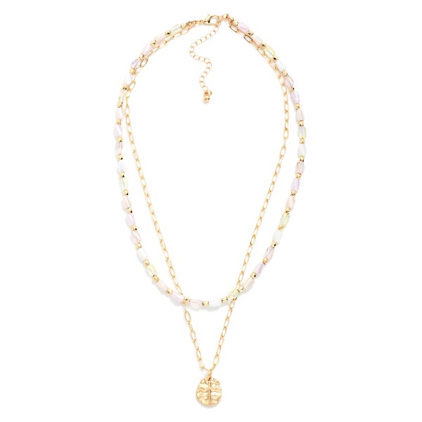 Layered Beaded & Chain Link Necklace Featuring Hammered Metal & Cross Pendant 

- Approximately 16" L
- Extender 3" L