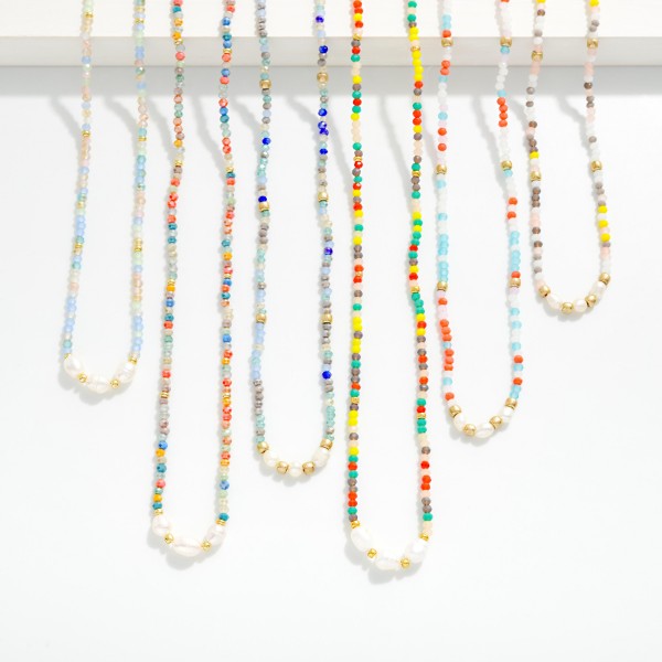 Faceted Bead & Pearl Beaded Necklace 

- Approximately 16" L
- Extender 3" L