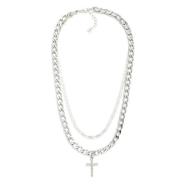 Layered Metal Tone Chain Link Necklace Featuring Cross Pendant 

- Approximately 16" L 