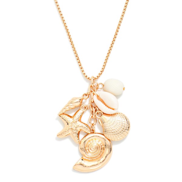 Square Link Chain Link Necklace Featuring Linked Shells Pendant 

- Approximately 14" L
- Extender 3" L