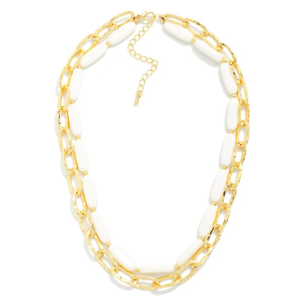 Layered Chain Link & Long Stone Bead Beaded Necklace 

- Approximately 16" L
- Extender 3" 