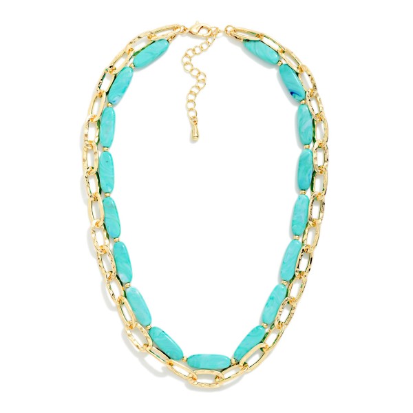 Layered Chain Link & Long Stone Bead Beaded Necklace 

- Approximately 16" L
- Extender 3" 