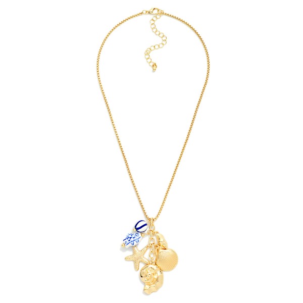 Square Link Chain Link Necklace Featuring Linked Porcelain & Metal Tone Beach Charms Pendant

- Approximately 14" L
- Extender 3" L 