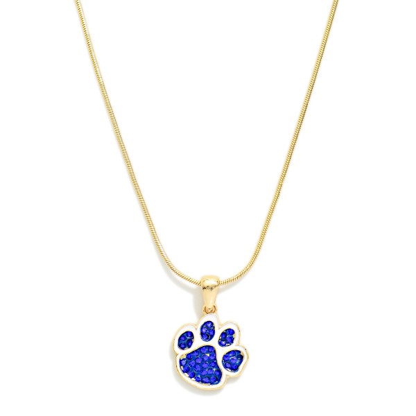 Snake Chain Link Necklace Featuring Pave Rhinestone Paw Print Pendant 

- Approximately 14" L 
- Extender 3" L 