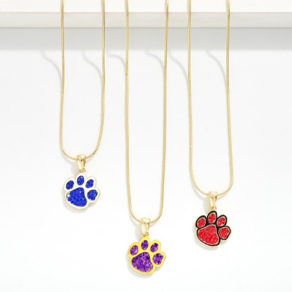 Snake Chain Link Necklace Featuring Pave Rhinestone Paw Print Pendant 

- Approximately 14" L 
- Extender 3" L 
