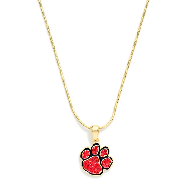 Snake Chain Link Necklace Featuring Pave Rhinestone Paw Print Pendant 

- Approximately 14" L 
- Extender 3" L 