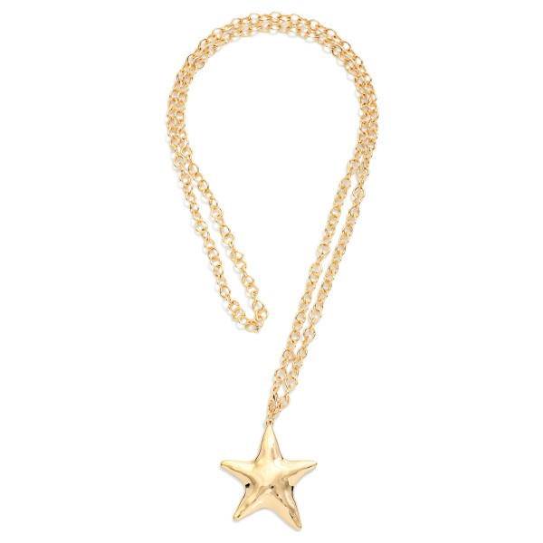 Adjustable Long Chain Link Necklace Featuring Metal Tone Star Pendant 

- Approximately 35" L 