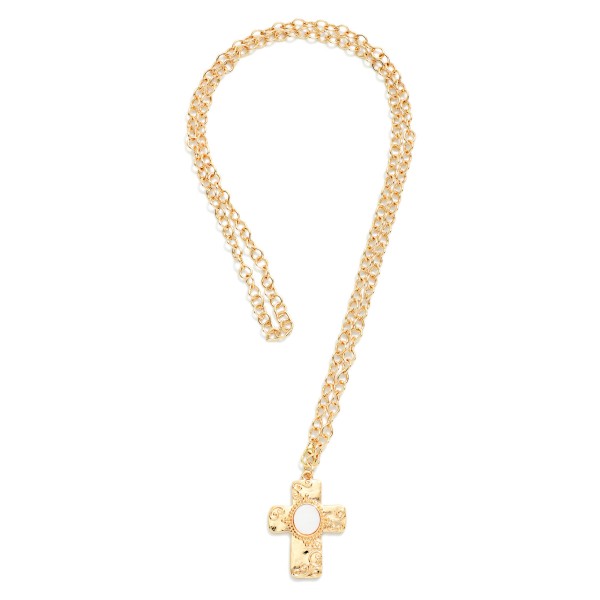Adjustable Long Chain Link Necklace Featuring Metal Cross Pendant  

- Approximately 35" L 