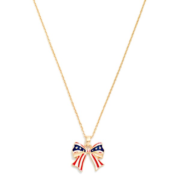 Dainty Chain Link Necklace Featuring Enamel Americana Bow Pendant 

-Approximately 14" L 