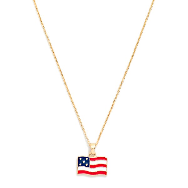 Dainty Chain Link Necklace Featuring Enamel Americana Flag Pendant 

-Approximately 14" L 