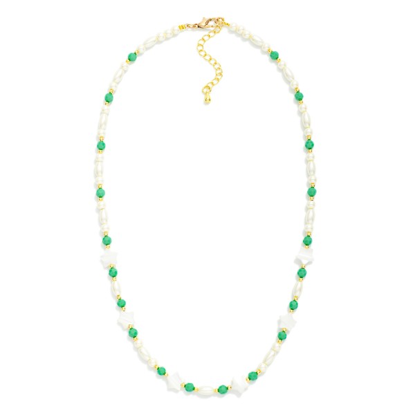 Pearl & Faceted Bead Beaded Necklace Featuring Pearl Star Stations 

- Approximately 14" L
- Extender 3" L
