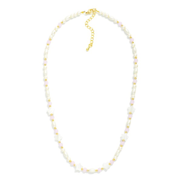Pearl & Faceted Bead Beaded Necklace Featuring Pearl Star Stations 

- Approximately 14" L
- Extender 3" L