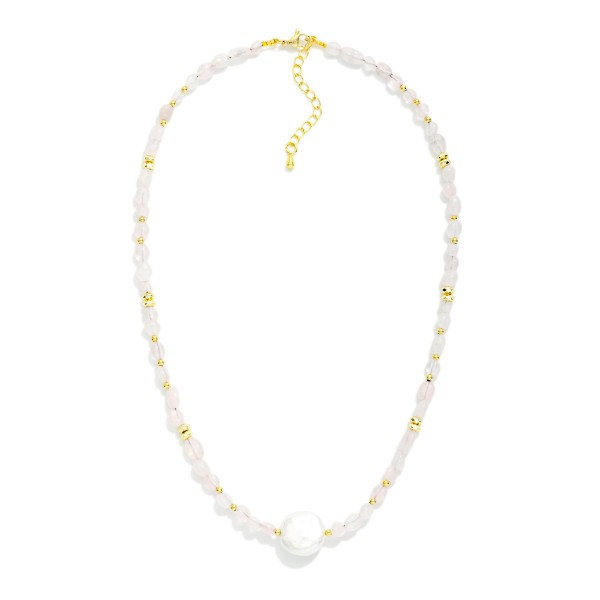Acetate Stone Beaded Necklace With Circular Pearl Pendant 

- Approximately 14" L
- Extender 3" L