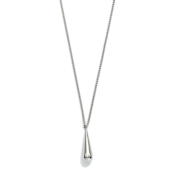 Long Chain Link Necklace Featuring Metal Teardrop Pendent 

- Approximately 28" L 
- Extender 3"L 
- Stainless Steal 
- Water Resistant 
