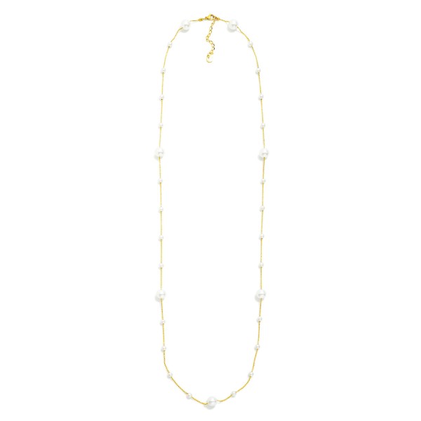 Chain Link Necklace Featuring Pearl Stations 

- Stainless Steal
- Water Resistant
- Approximately 16" L
- Extender 2" L
