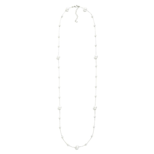 Chain Link Necklace Featuring Pearl Stations 

- Stainless Steal
- Water Resistant
- Approximately 16" L
- Extender 2" L
