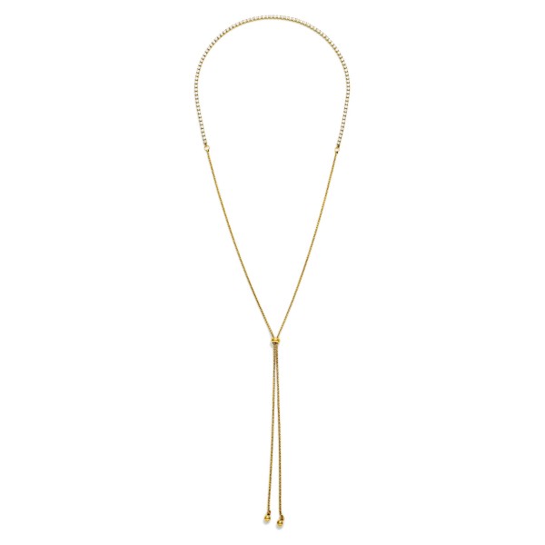 Adjustable Chain Link Cubic Zirconia Tennis Necklace 

- Approximately 17" L 
- Extender 3"L 
- Stainless Steel 
- Water Resistant 