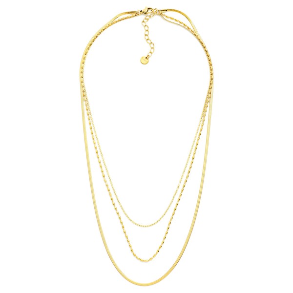 Layered Multi Chain Link Necklace 

- Approximately 16" L 
- Extender 3"L 
- Stainless Steel 
- Water Resistant 